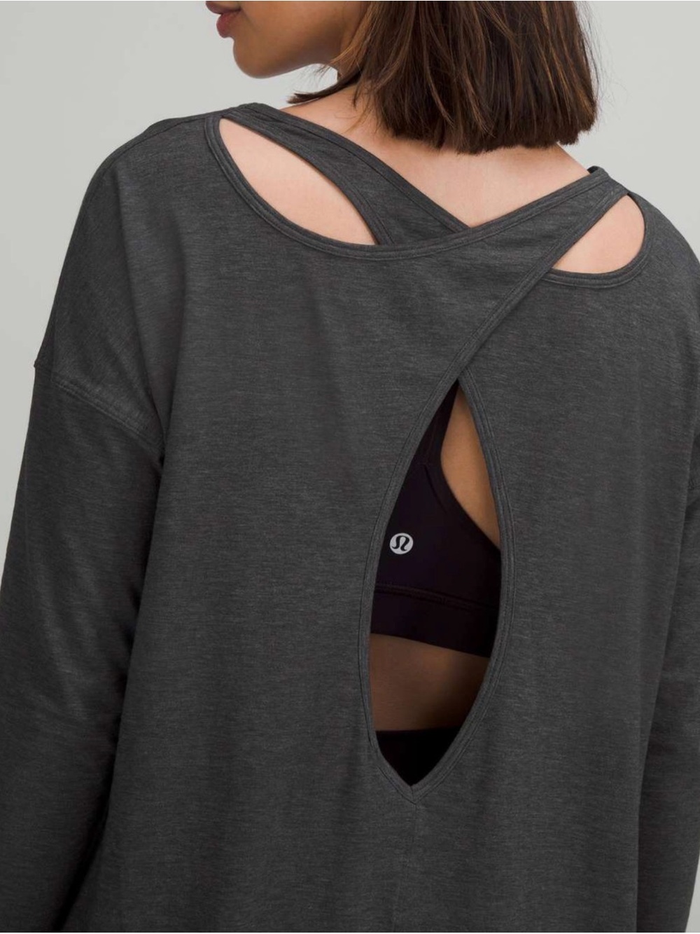 Lululemon Back Into It Long‎ Sleeve Shirt Size 14 in Heathered Black (Dark Gray) - Picture 2 of 7
